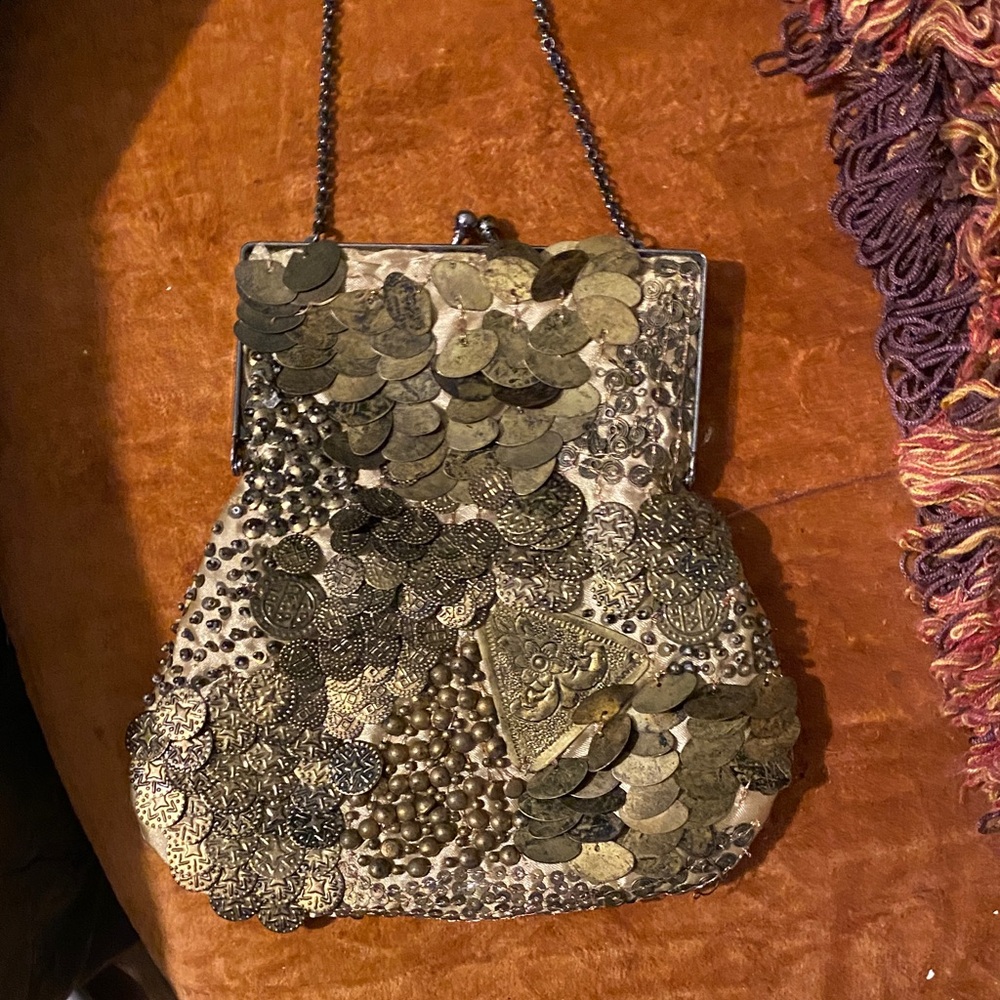 Antique Gold Beaded Clutch